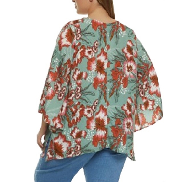 MILLENIUM ☆ SEAFOAM GREEN & RUST ☆ SHARKBITE ☆ FLORAL TUNIC TOP ☆ NIP - Picture 4 of 11